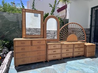 Conjunto Muebles Mimbre Natural Habitación