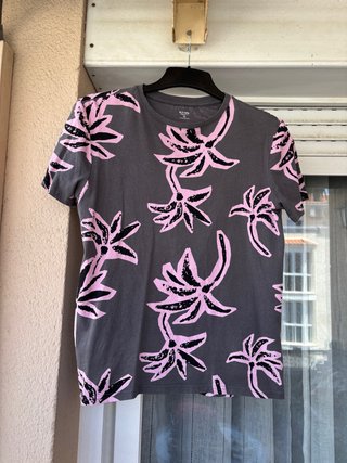 Camiseta KENZO gris y rosa estampado palmeras XS