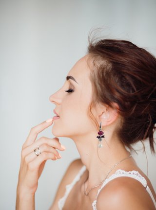 Orecchini in argento 925, rubini, perle e granato
