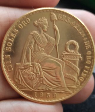 Moneda de Oro 100 soles de Peru 1959