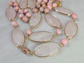 Collana in gold filled 18 kt, diaspro, quarzo rosa