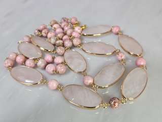 Collana in gold filled 18 kt, diaspro, quarzo rosa
