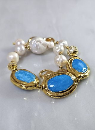 Bracciale in argento vermeil perle e howlite