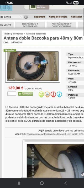 Antena Doble Bazooka 40m y 80m