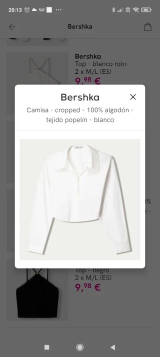 Camisa blanca corta Bershka talla S