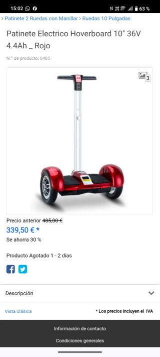 Patinete Eléctrico Hoverboard 10 Pulgadas Rojo