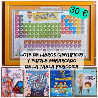 Lote libros científicos y cuadro tabla periódica