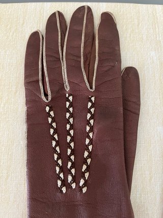 Guantes de piel marrón -años 50- Talla de niña