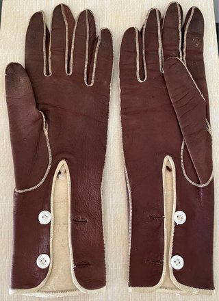 Guantes de piel marrón -años 50- Talla de niña