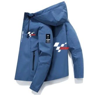 Chaqueta azul estilo motero
