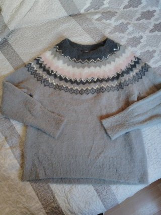 Jersey Venca gris y rosa con lentejuelas Talla M