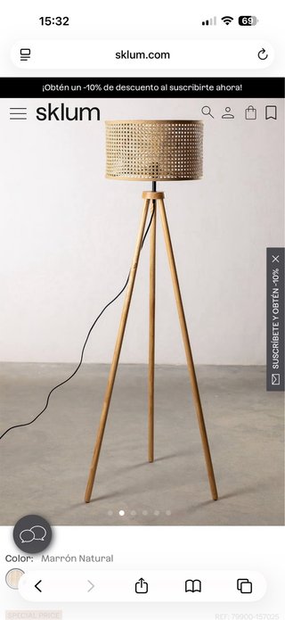 Lámpara de pie ratán y madera