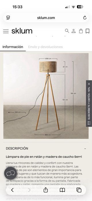 Lámpara de pie ratán y madera