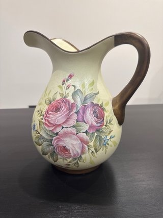 Jarra porcelana vintage flores rosas 1960