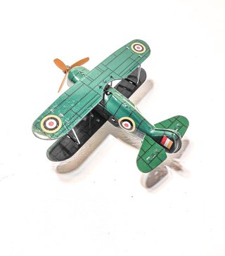 Avión Biplano Juguete Hojalata Verde