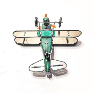 Avión Biplano Juguete Hojalata Verde