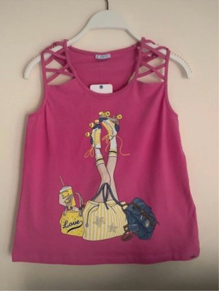 Camiseta niña fucsia con estampado