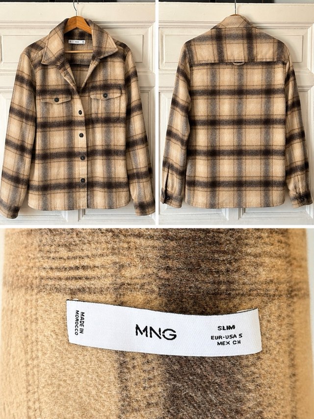 Sobrecamisa Mango cuadros beige Talla S