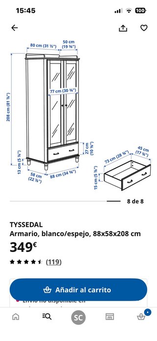 Armario blanco con puertas de espejo
