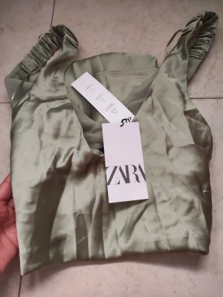 Zara Vestito Seta Verde Oliva