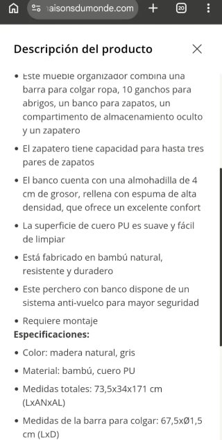 Perchero zapatero bambú Maisons Du Monde
