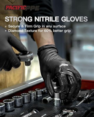 PACIFIC PPE guantes nitrilo resistentes negros