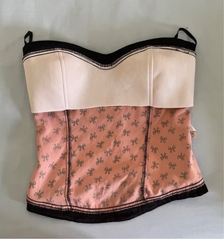 Top tipo Corsé rosa y negro con lazo negro T-S