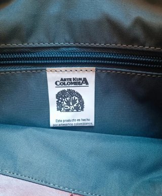 Bolso Cuero Artesanal colombiano Mola Kuna Multico
