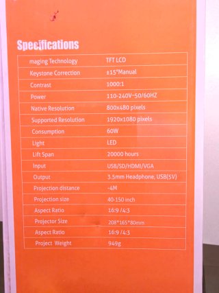 Mini Proyector LED Portátil HDMI, USB, VGA