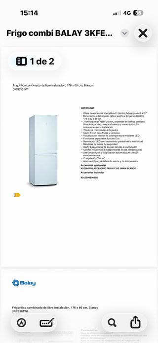 Frigorífico Balay 3KFE361WI Blanco