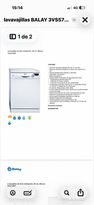 Lavavajillas BALAY 3VS572BP Blanco