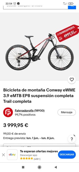 Bicicleta eléctrica Conway enme 3.9 MTB