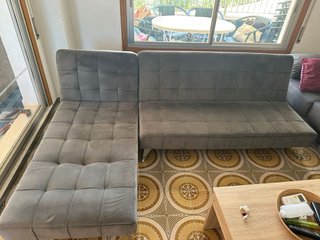 Sofá Cama Modular Gris Terciopelo