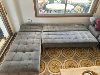 Sofá Cama Modular Gris Terciopelo