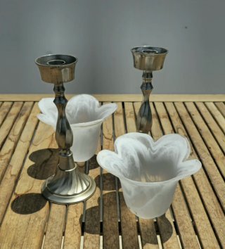 2 Candelabros Metal y Alabastro