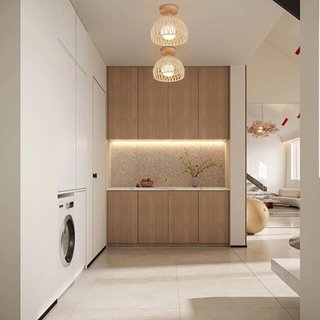 Lampada da soffitto vintage in rattan e legno