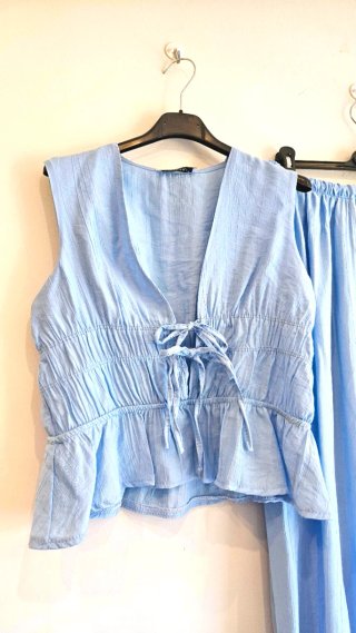 Conjunto Verano Blusa y Pantalón Azul Celeste