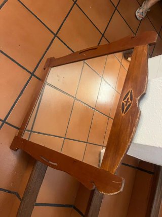 Espejo antiguo madera tallada con marqueteria