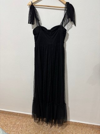 Vestido negro tul con topos