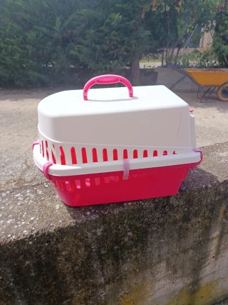 Transportín gato/perro pequeño rosa y blanco