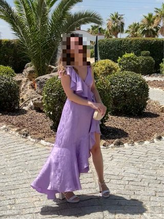 Vestido fiesta satén lila El Corte Inglés