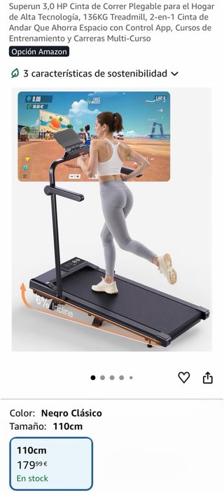 Cinta de Correr Plegable Inclinación 6% 3.0HP