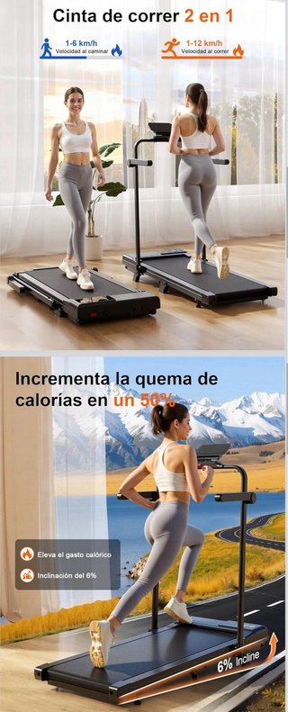 Cinta de Correr Plegable Inclinación 6% 3.0HP