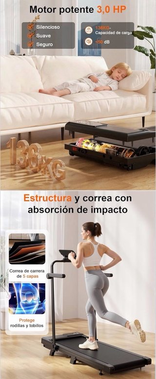 Cinta de Correr Plegable Inclinación 6% 3.0HP