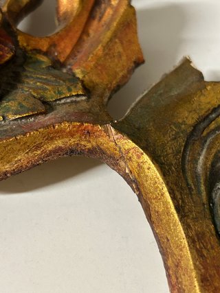 Antiguo marco cornucopia madera policromada