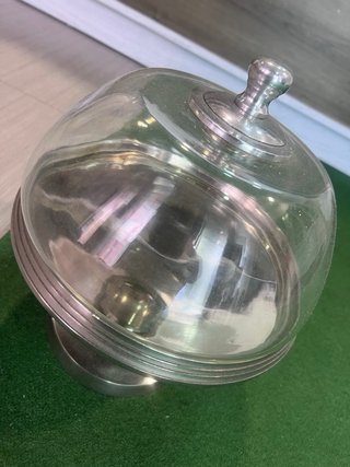 Tartera cristal pie plata