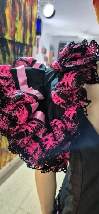 Vestido Sevillana Negro y Rosa
