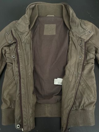 Chaqueta Zara Cuero Ovino Verde Talla M