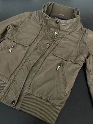 Chaqueta Zara Cuero Ovino Verde Talla M