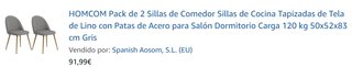 Pack 2 Sillas Tapizadas Gris